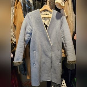 Baby blue wool long jacket